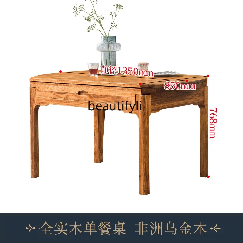 New Chinese Style Solid Wood Dining Tables and Chairs Set Ugyen Wood Retractable Folding round Table Household Restaurant