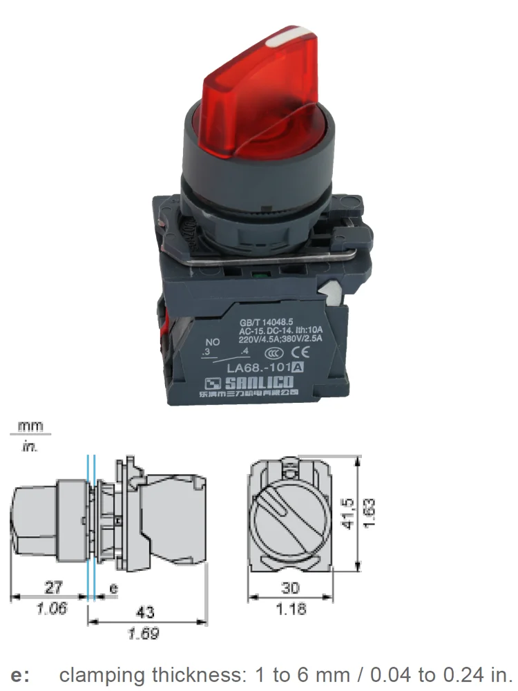 Illuminated Selector Switch Rotary Knob Two or Three Position Switch with LED SB5 LA68S XB5AK124B5 AK133M5 Stay Put Ø22mm