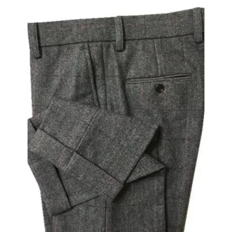 Autumn New Warm Wool Herringbone Casual Trousers British Retro Woolen Loose Straight Pants for Men