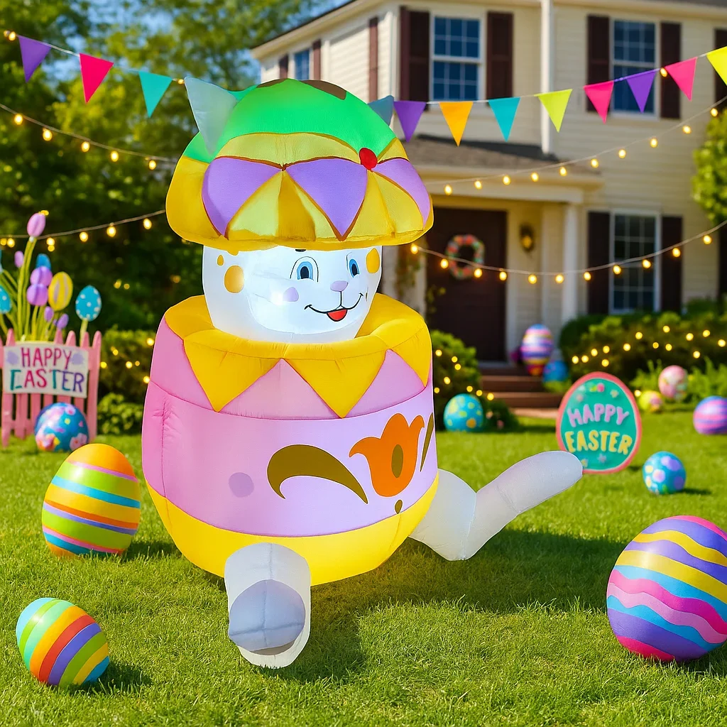 

1.5M/4.9FT Easter DIY Inflatable Decoration Easter Egg Rabbit Model with LED Light Ornament for Holiday Garden Yard Outdoor
