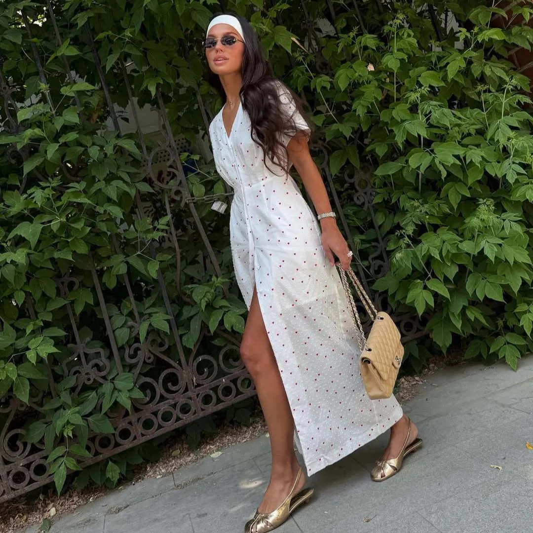 2025 New Fashion Printed Button Short-sleeved Dress Women Summer Casual Loose V-neck Home Shirt Long Dresses For Women