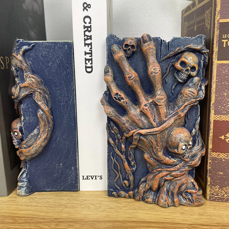 Halloween Skeleton Bookends Ornament Creative Small Book Holder Resin Art Crafts Decorative Horror Bookends For Reading Desk