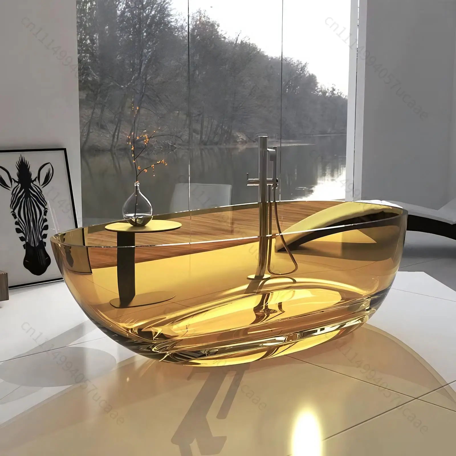 Modern Indoor Transparent Resin Oval Shape Bathtub Soaking Crystal Clear Thick Rim Freestanding Eco-Friendly Durable