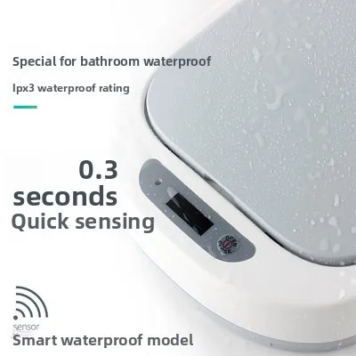 

NINESTARS Home Batoom Toilet Bedroom Waterproof Smart Sensor Tra Can Silent Soft Close Long Cylinder ape Plastic Body