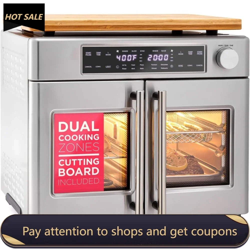 Dual Zone Air Fryer French Door Oven，32 Qt Convection Toaster Combo，10-in-1 Multifunction Up to 450° ，1800W ，Temperature Control