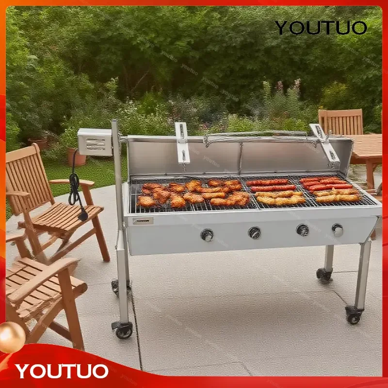 for Rotisserie Grill Electric Motor Stainless Steel Automatic Ignition Adjustable Charcoal BBQ Machine for Chicken Pig Lamb