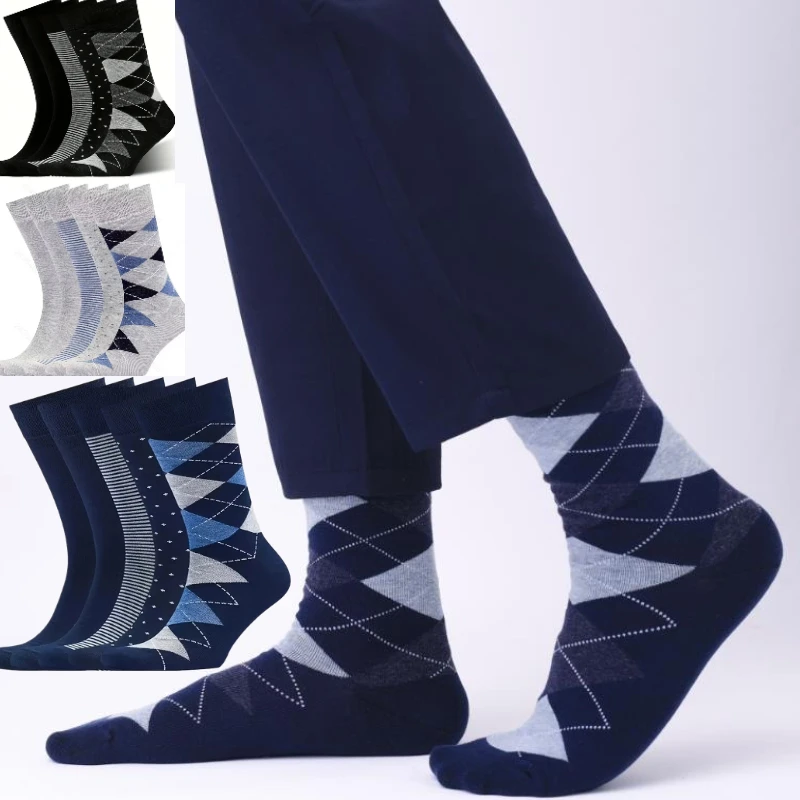 1/5/10 Pairs Men diamond Pattern Business Mid Tube Socks Anti Odor Sweat Absorbing Comfortable Breathable Casual Socks Plus Size