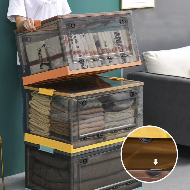 1pc Open Storage Box, Transparent Foldable Storage Box, Home Wardrobe, Clothing Sorting Box, Large Capacity Storage Box