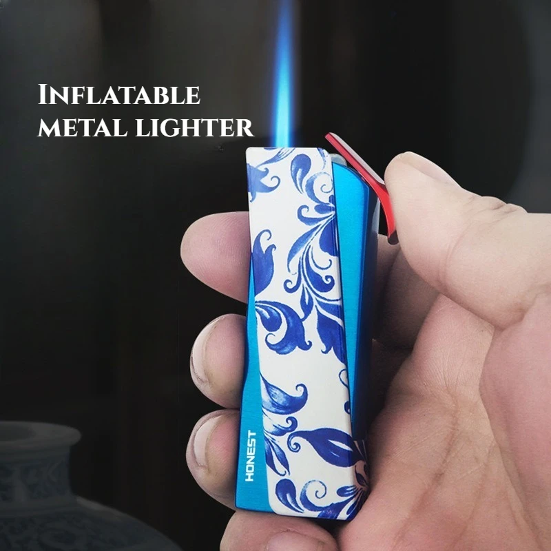 

Windproof Inflatable Metal Lighter Blue Flame Cigarette Lighter High-end Men's Fashionable Gift Cigarette Accessories