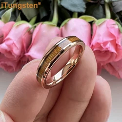 iTungsten 4mm Nice Men Women Ring Tungsten Engagement Wedding Band With Yellow Peach wood Inlay Bevel Edges Comfort Fit