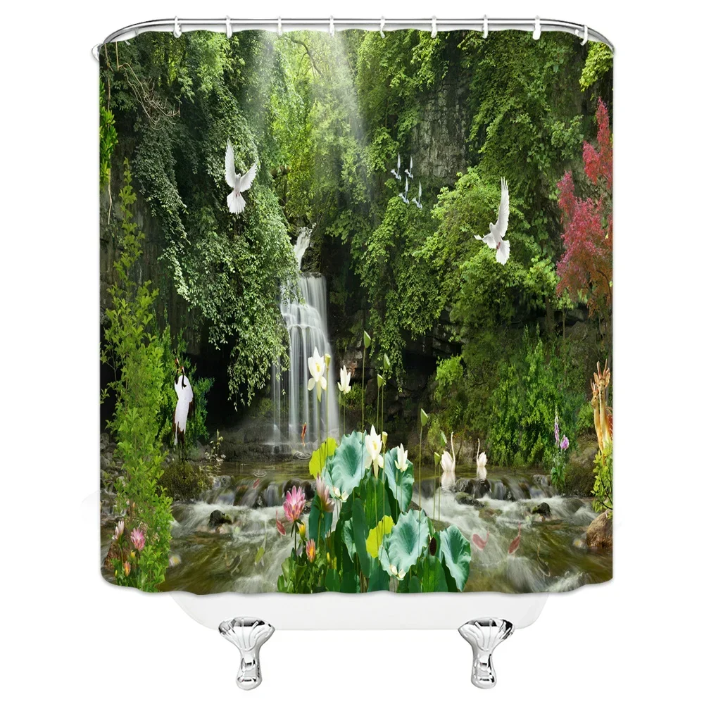 High Quality Waterproof Green plant, forest, trees Shower Curtain with Hooks Bathroom Curtains Curtains for Bathroom Shower