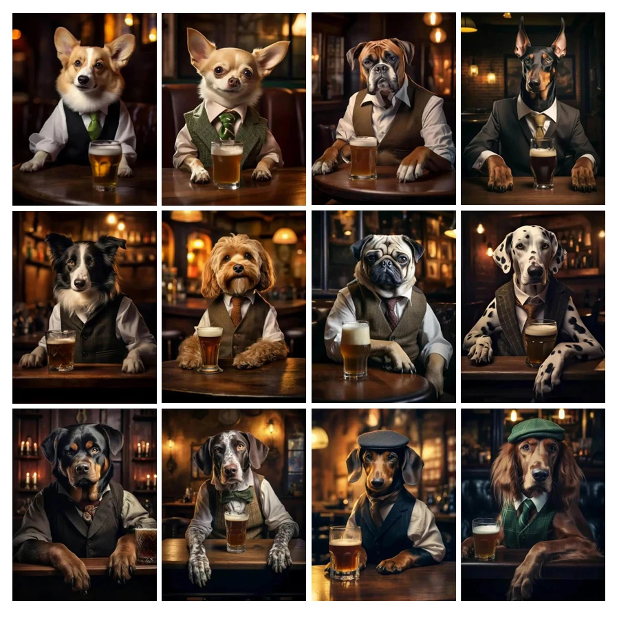 

Diy Full Mosaic Art Bar Dog Beer Diamond Painting Kits New Collection 2024 Animal Rhinestone Embroidery Picture Wall Decor