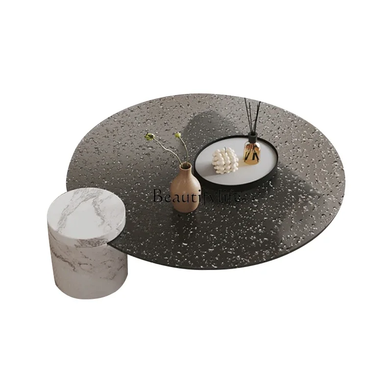 35-Modern light luxury marble water ripple coffee table Italian minimalist style