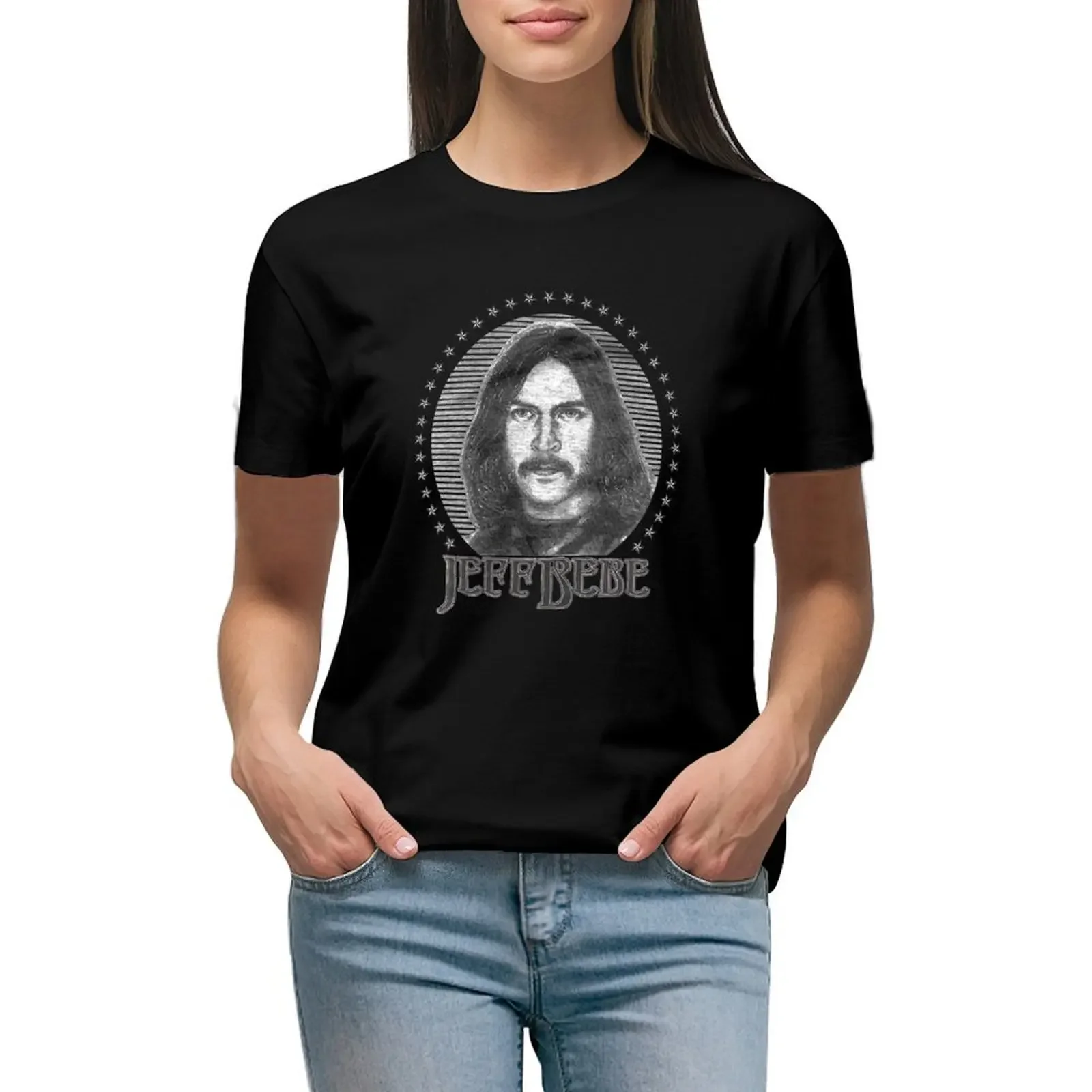 

Jeff Bebe Band T-Shirt summer clothes vintage Blouse hippie clothes white t-shirts for Women