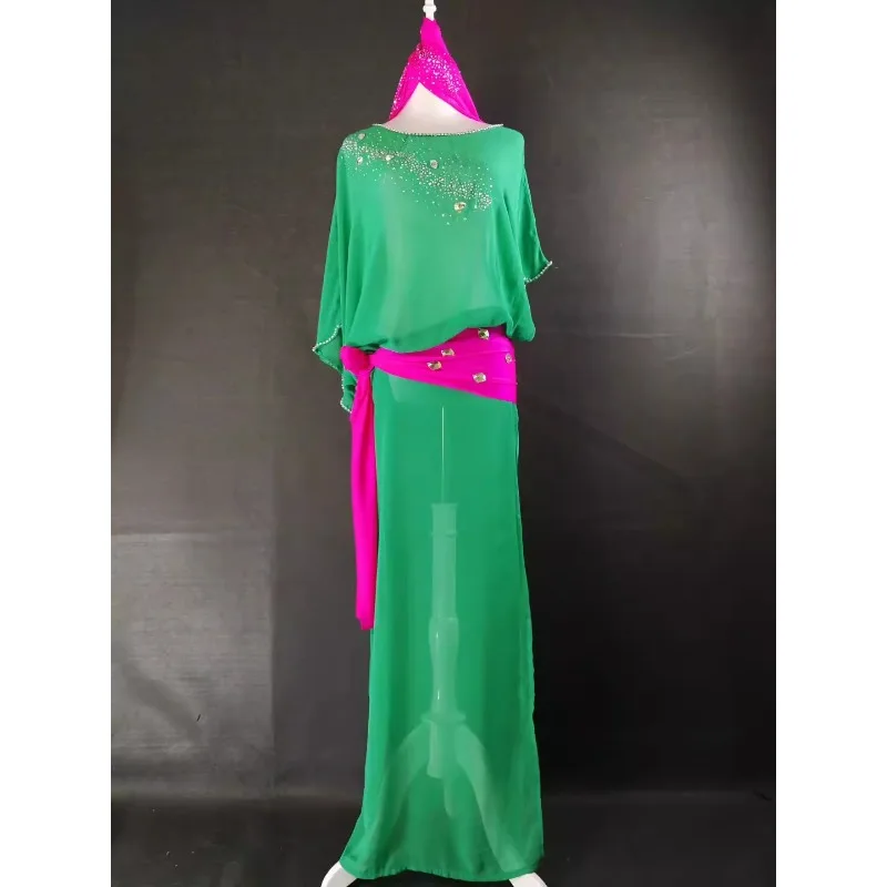

Customized Exquisite Diamond-encrusted Green Belly Dance Costumes Balady Folk Robe Multi-color Optional Eastern Dance Dress
