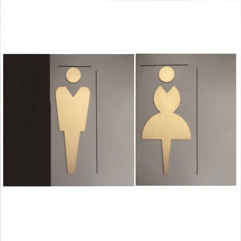 Stylish Brass Toilet Identification Plaque Black Gold Finish Minimalist Door Sign Decorative Restroom Tag For Home Commercial