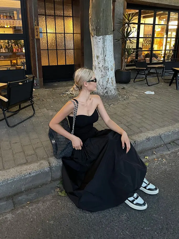 Deeptown Korean Style Casual Long Skirt for Women Vintage Grunge High Waist Maxi Skirts Loose Fashion Streetwear A-line Skirt