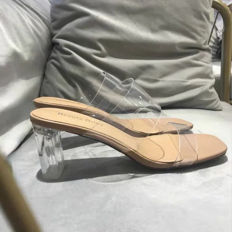 Summer Women Pumps Sandals 9cm Jelly Slippers Sexy Open Square Toe High Heels Women Transparent Slippers Shoe Heel Clear Sandals image 4