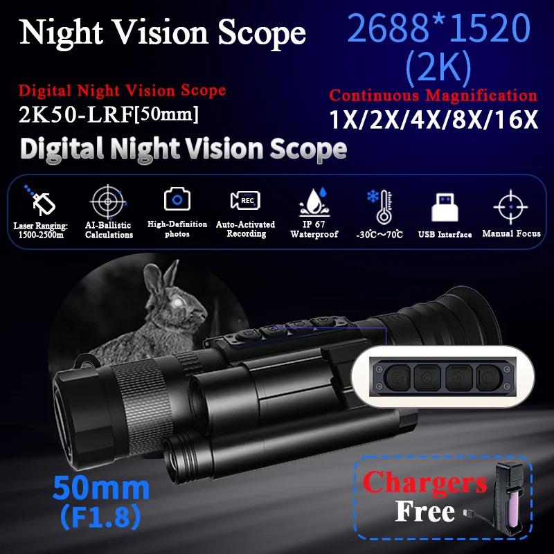 2K infrared device russian day and night vision  goggles  scope  glasses  fill light Max support 256G SD memory card  Install