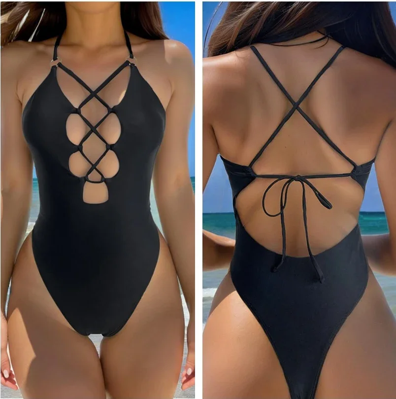 เซ็กซี่ Hollow ชุดว่ายน้ํา Skinny One Piece ชุดว่ายน้ําผู้หญิง Maio Biquini Mujer Trikini Banador Monokini บิกินี่ Badpak Femme