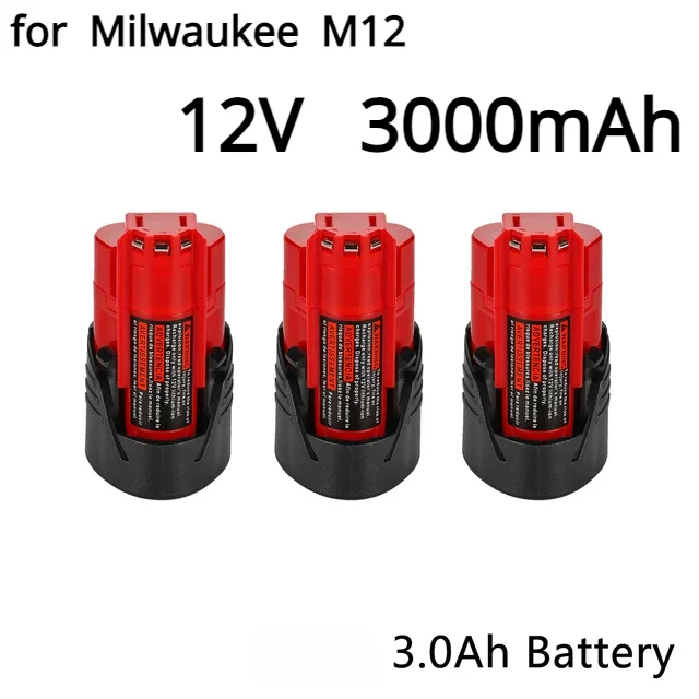 

For 12V Milwaukee Battery 3Ah Compatible with Milwaukee M12 XC 48-11-2410 48-11-2420 48-11-2411 12-Volt Cordless Tools Battery