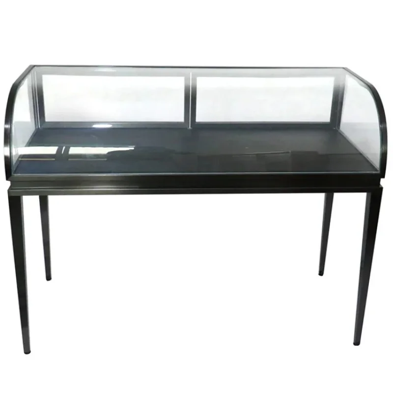 custom.Jewelry Design Curved Stainless Steel Black Rectangular Customized Jewelry Display Cabinet Jade Cultural Relics Sho