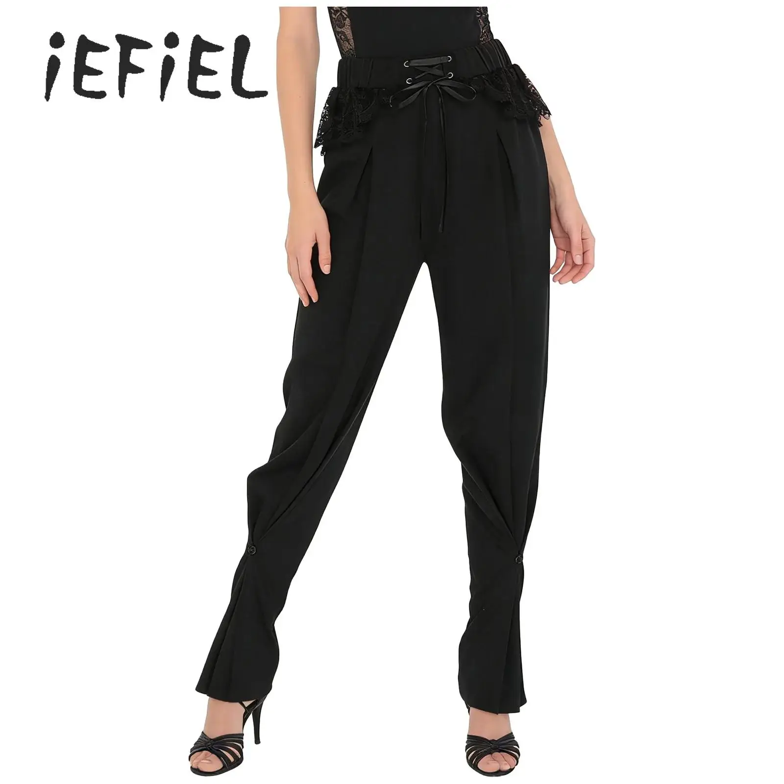 

Professional Latin Dance Pants for Women Black Adult High Waist Girdle Feet Modern National Standard Dance Training Pants