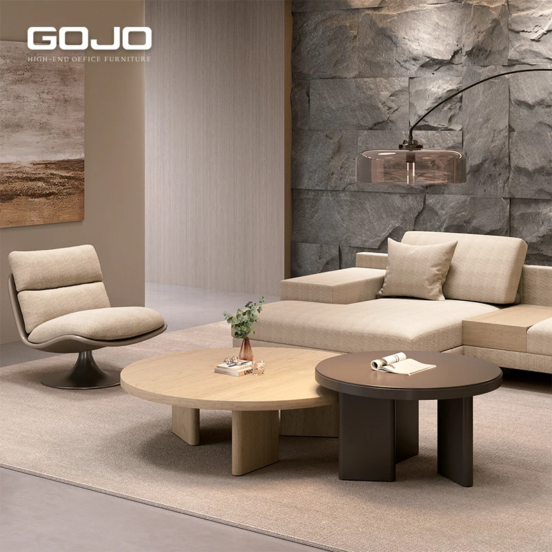 Reception Sofa Light Luxury Villa Wood Coffee Table Living Room Home Designer High-End Walnut Color Wood Rounded Co