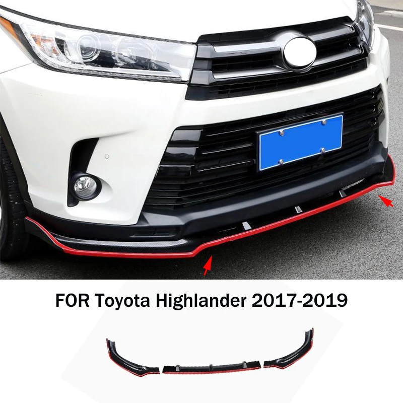 

FIT FOR Toyota Highlander 2017-2019 black ABS Front Bumper Lip Spoiler Body kit 3PCS Bumper protection