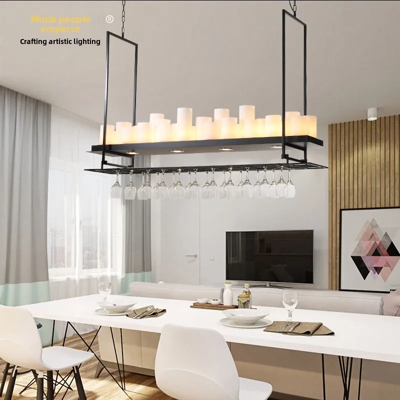 Nordic Lighting Long Restaurant Chandelier Creative Wine Glass Bar Light Personalized Open Kitchen Bar Candlestick Chandelier