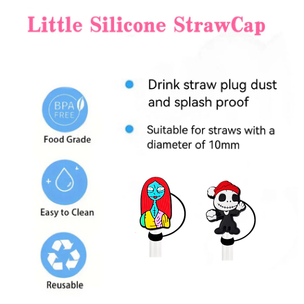 1-16pcs Halloween Straw Cover Cap 10MM Drink Straw Plug Reusable Splash Proof Fit Cup Accessories Straw Cap Charms Pendant Gift