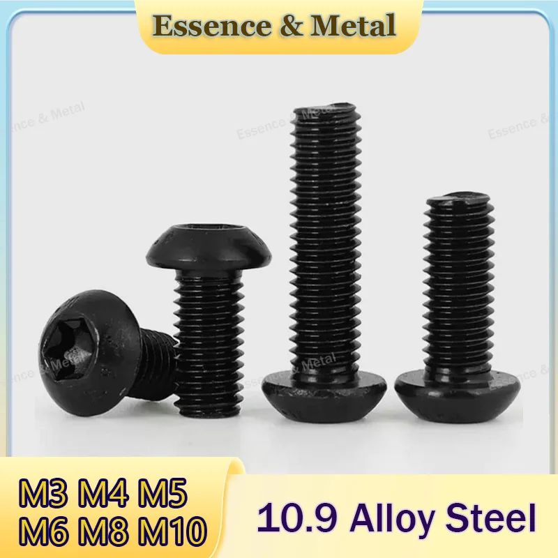 3-50pcs Black Grade 10.9 Torx Round Head Screws M3 M4 M5 M6 M8 M10 Anti-Tamper Alloy Steel Torx Round Head Bolts Length 4mm~40mm