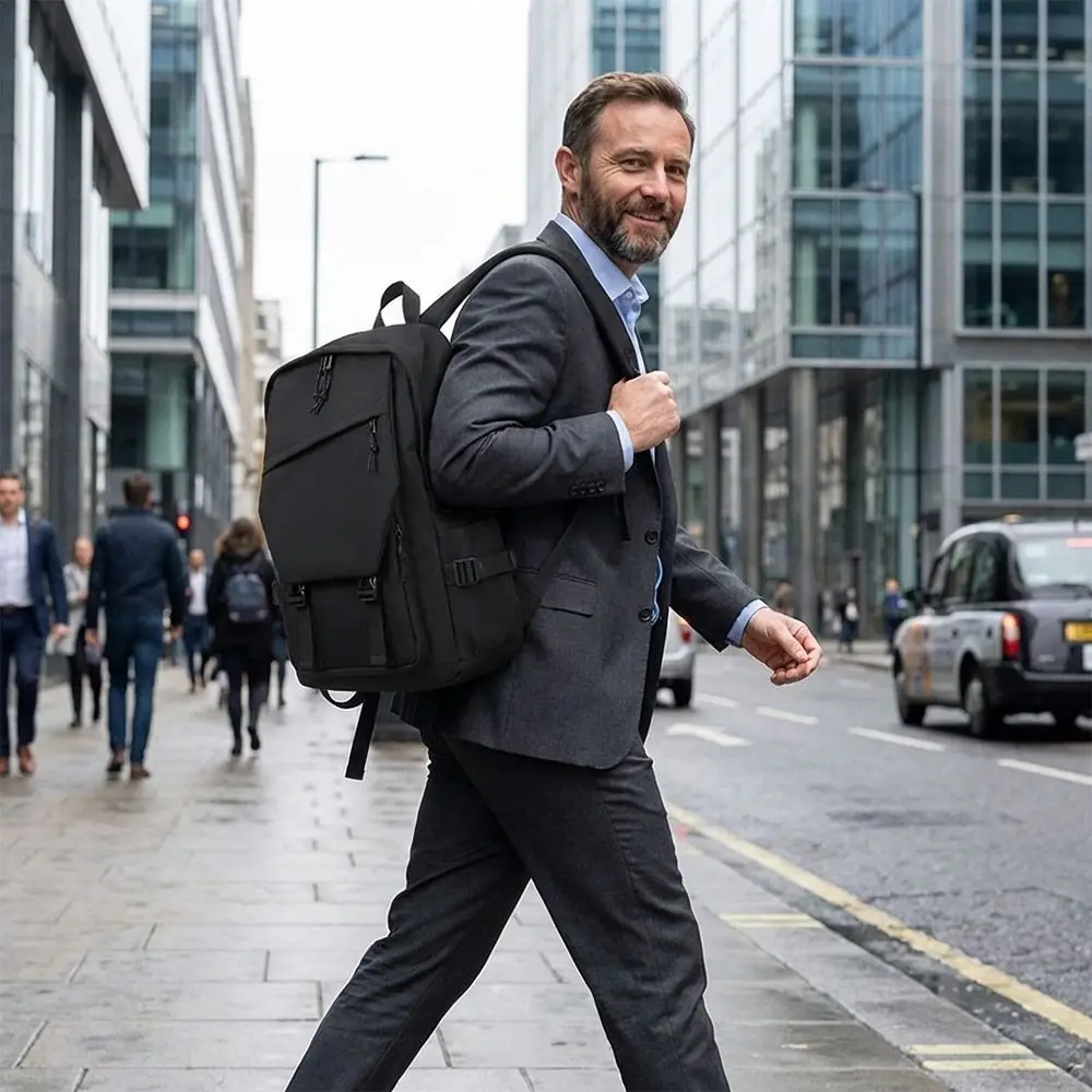 Fashion Business Men's Backpack Black Lightweight Laptop Backpack Large Capacity Waterproof Travel Backpack