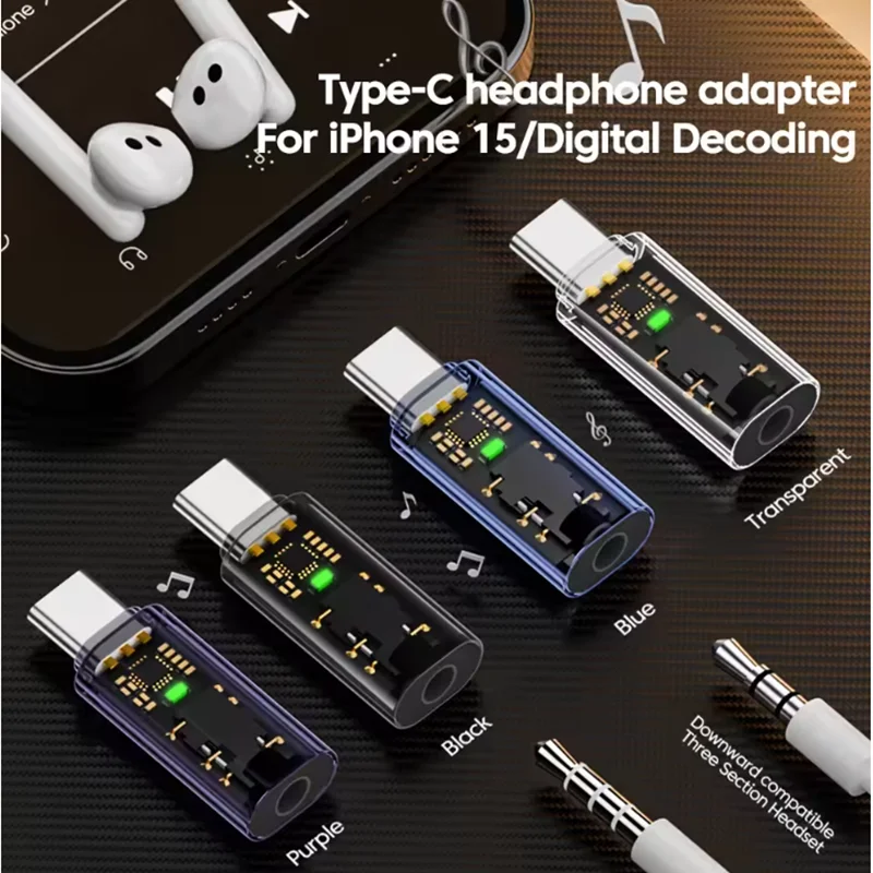 Adaptador de audio de tipo C a conector de 3,5 mm, adaptador auxiliar de 3,5 mm, convertidor de auriculares tipo C, compatible con iPhone 15