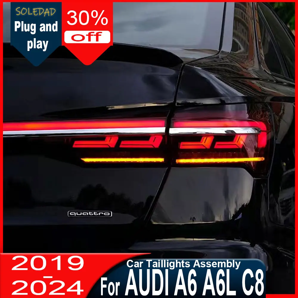 Car Tail Lights For Audi A6 A6L S6 C8 2019-2024 Through Brake Reverse Dynamic Turn Signal Light Rear Lamp Assembly - view 3