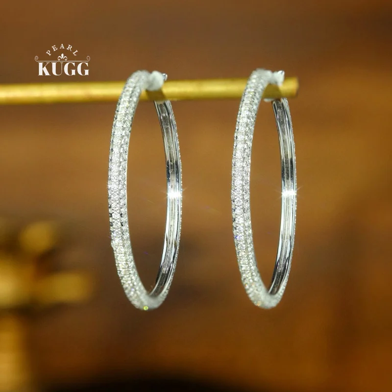 

KUGG серьги из 100% белого золота 18 карат, роскошные простые стильные серьги-кольца из настоящего натурального бриллианта 2,0 карата для женщин, старшего банкета