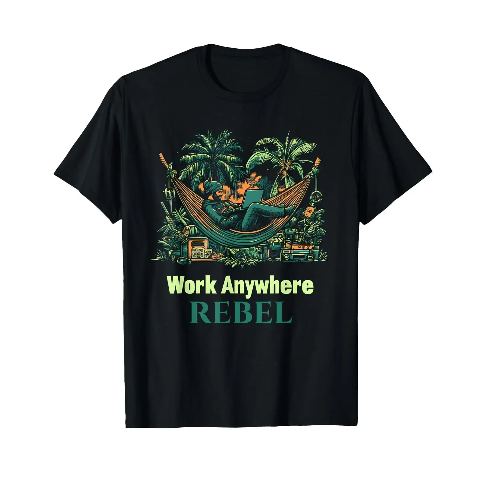 Work Anywhere Digital Nomads T Shirt black vintage Washed Breathable Soft Versatile Comfortable fashion Casual homme