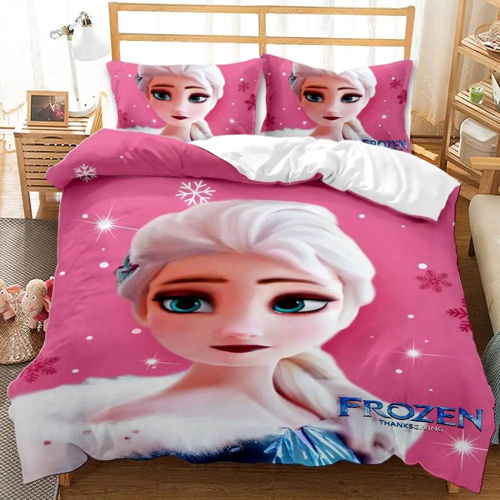 Frozen Elsa Bedding set 3d Kids Bedding set 3-Piece Quilted Blanket Bed Cover King Size Twin Cover Kids Printed 100% Polyester