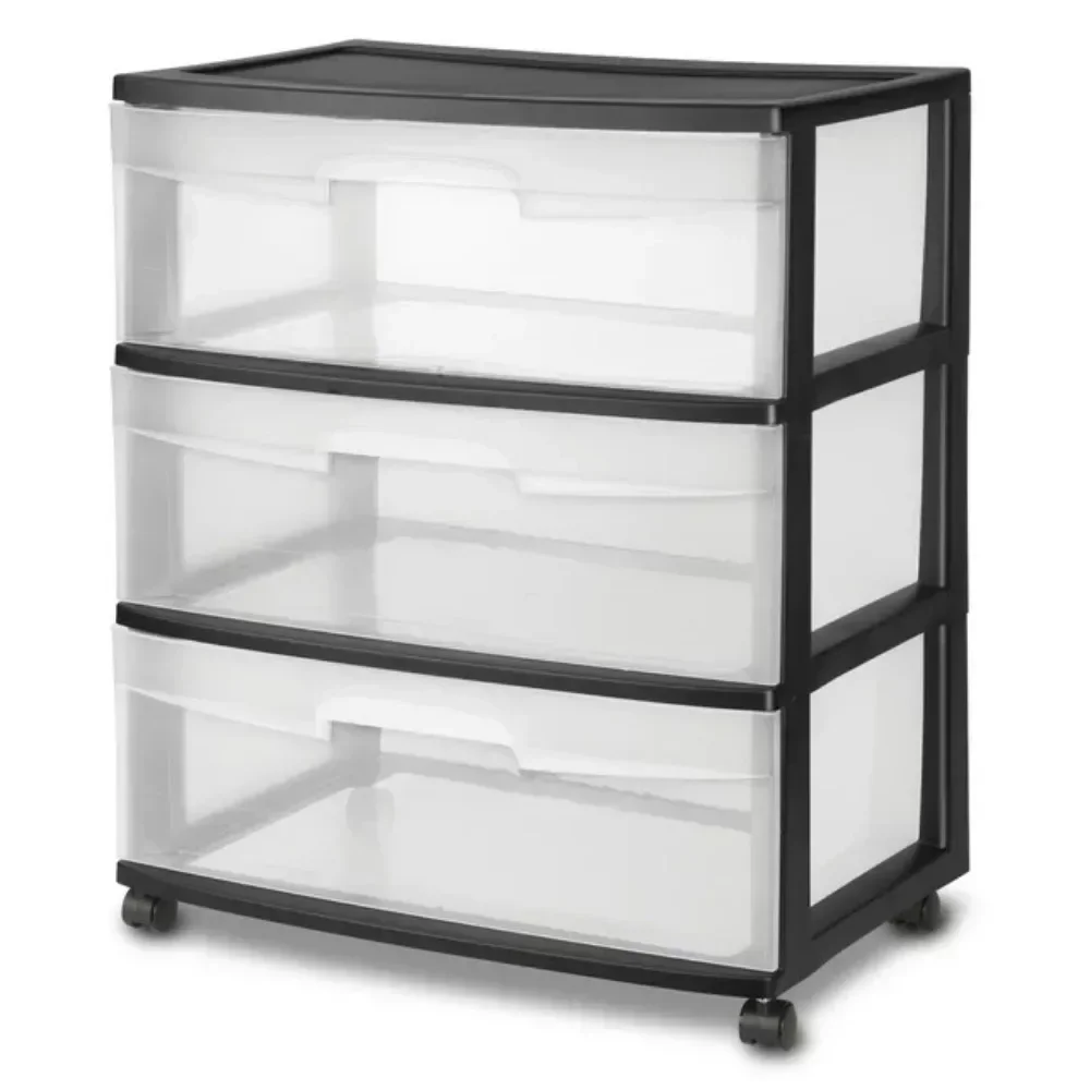 (2 pack) Sterilite Wide 3 Drawer Cart Black Outside Dimensions: 15 1/4