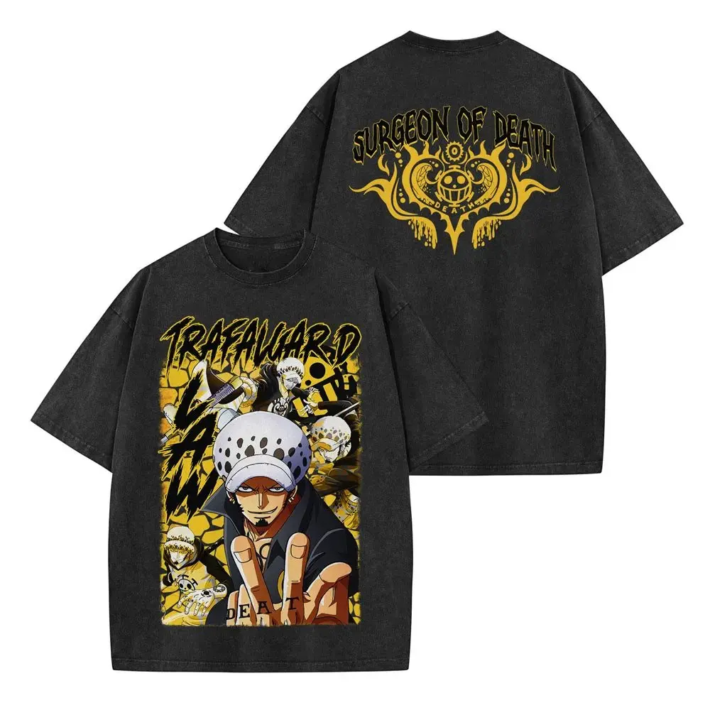 

Unisex One Piece Vintage Washed T-Shirt Man Women Short Sleeve Graphic Tee Oversized Streetwear Summer Fashion Tops Y2k Clothes