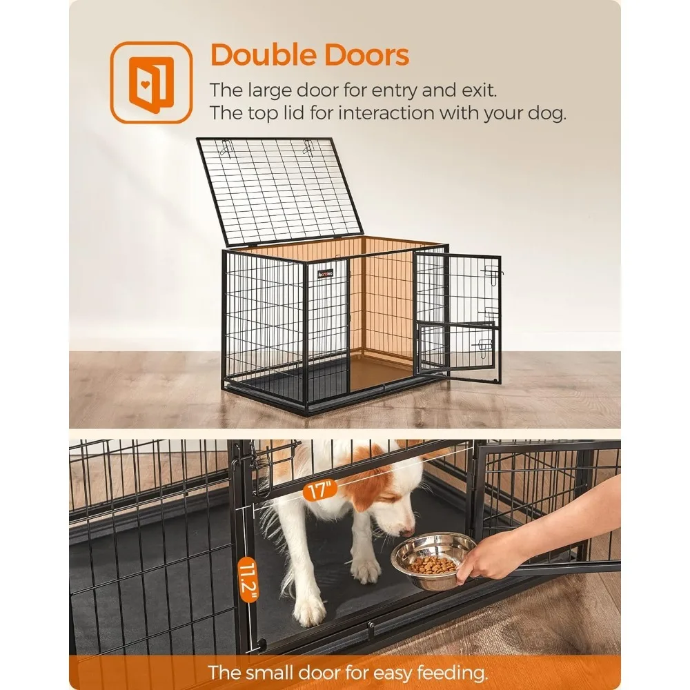 Heavy-Duty Dog Crate, Metal Dog Kennel and Cage with Removable Tray, XL for Medium and Large Dogs, 42.1 X 27.6 X 29.5 Inches