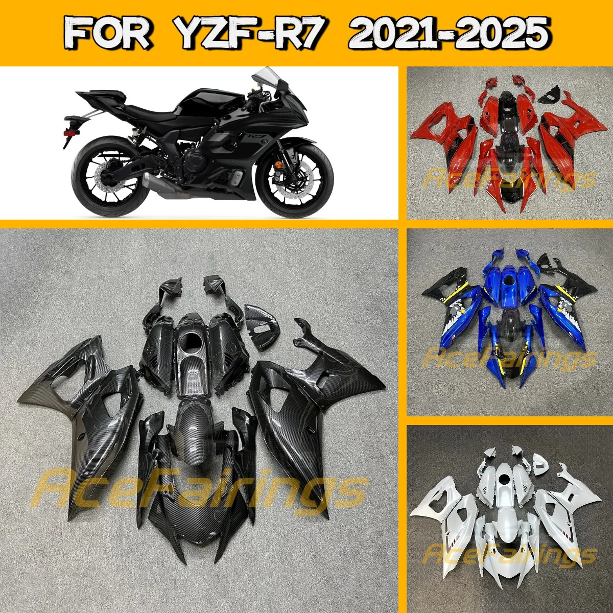 

Комплект пластиковых обтекателей для Yamaha YZF R7 2021-2025: уникальный дизайн, индивидуальный заказ, модели 21-25 YZFR7