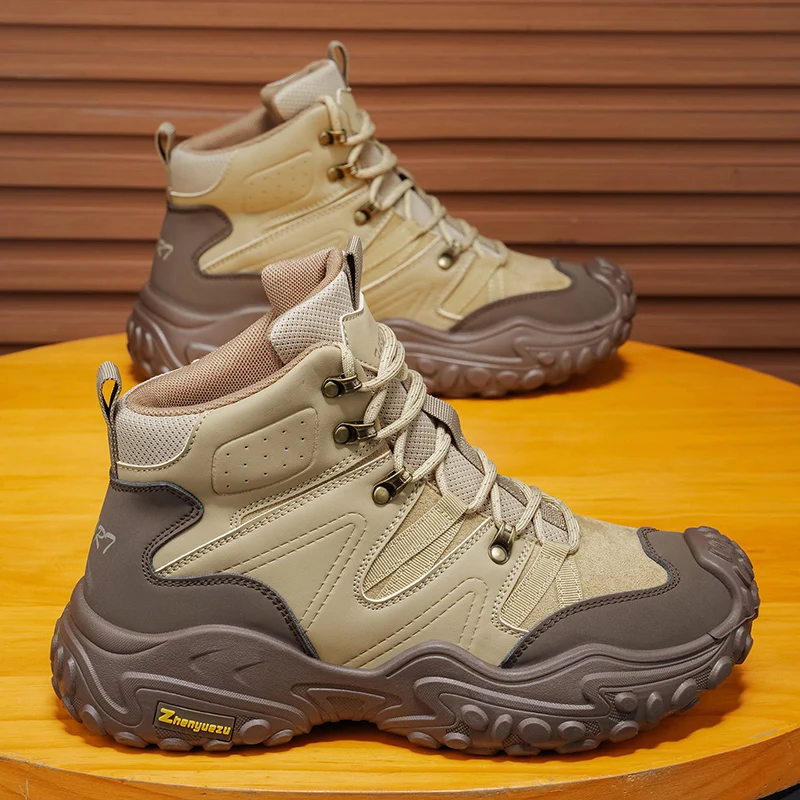 Men's High-Top Hiking Boots, Outdoor Off-Road Non-Slip Wear-Resistant Hiking Shoes, Ankle Protection, Anti-Collision, Long-Distance Mountain Climbing Work Boots