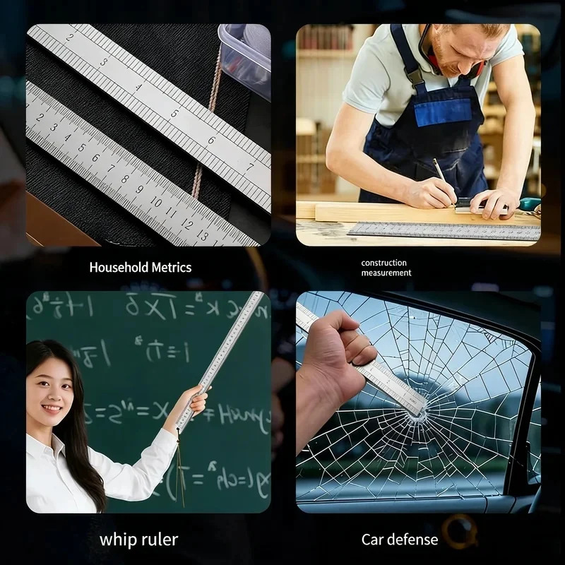 Regla de Acero Forjado Longquan de 2.5mm - Herramienta Multiusos para Auto de 50cm con Diseño Reforzado para Medir y Defensa Personal