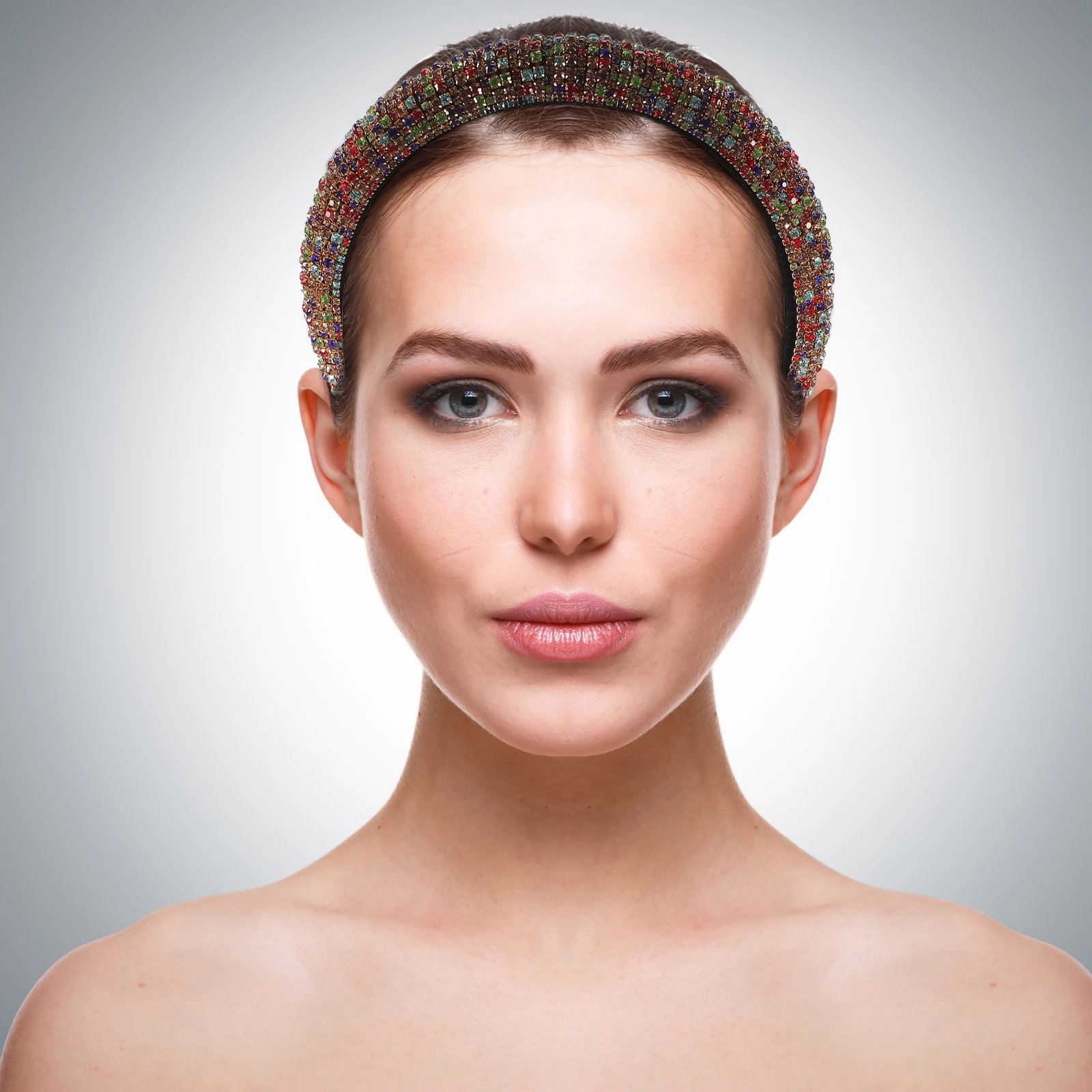 

Rhinestone Hair Hoop Women Elegant Colored Diamond Headband Cloth Wide Bridal Accessories Party Daily Use Fashion