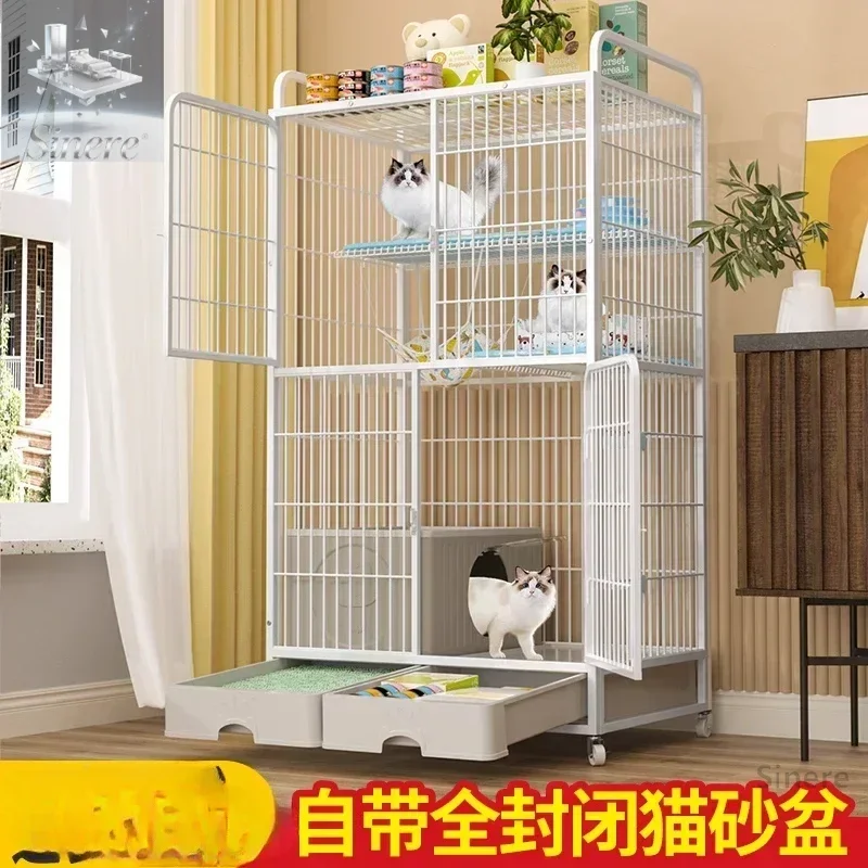 

Cat cage, large free space, household indoor does not occupy an area, cat villa with toilet integrated three-story