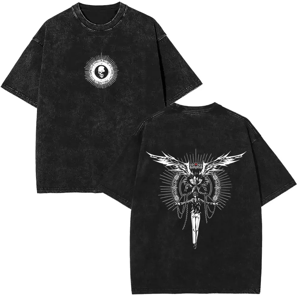 

Washed Vintage Anime Death Note Yagami Light Ryuk Skull Graphic T-shirt Men Hip Hop Oversized Tshirt Male Casual Cotton T Shirt