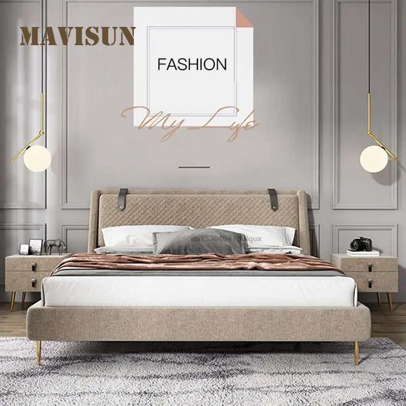 

Nordic Removable And Washable Cotton And Linen Bed Modern Minimalist Master Bedroom Double Light Luxury Bed I.5 Meters Furniture