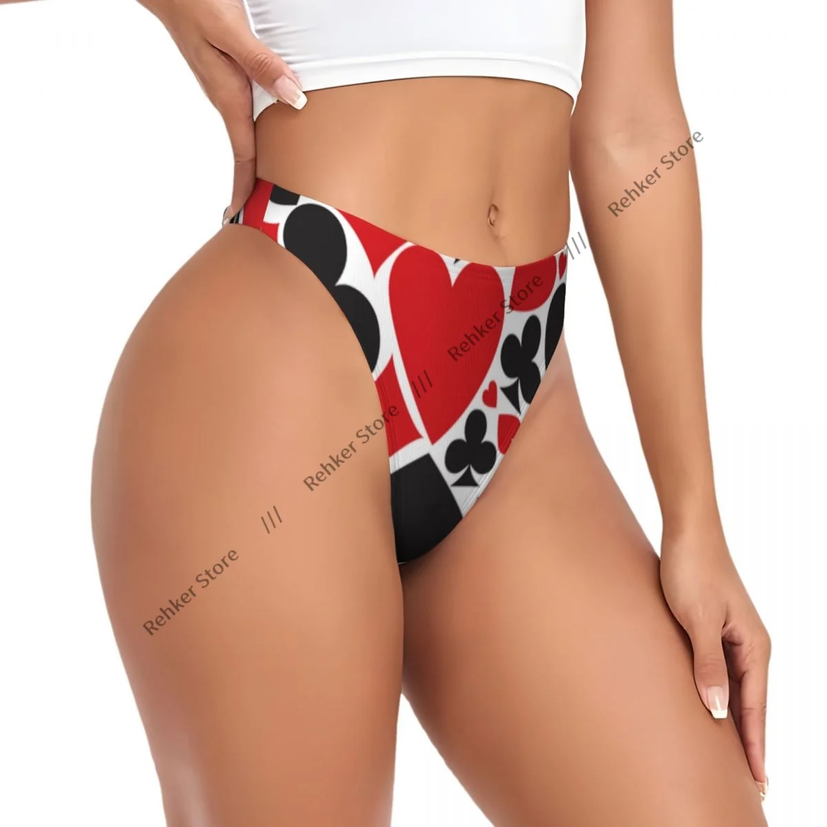 Sexy Women Underwear Poker Pattern With Card Suits Thong Panties G-string