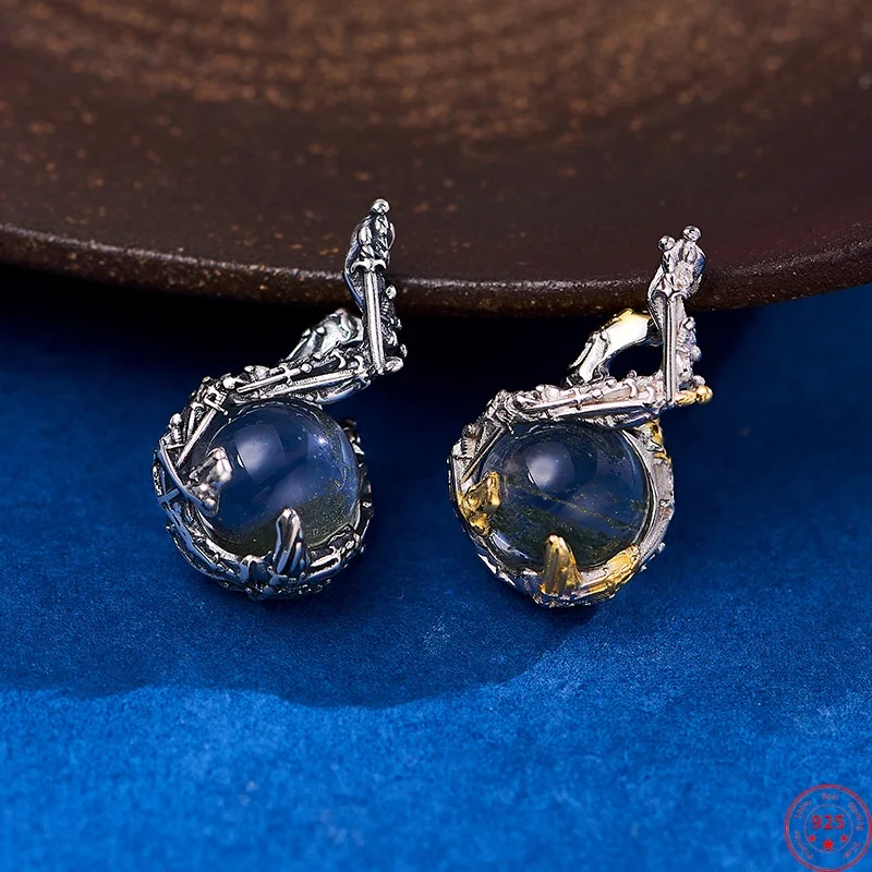 S925 Sterling Silver Pendants for Women Men Retro Contrast Color Ghost Hug Bead Inlaid Ghost Quartz Charm Punk Jewelry Wholesale